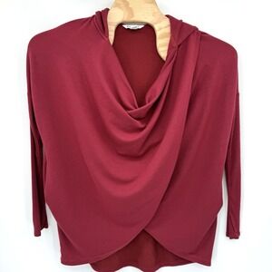 Athleta‎ Purana Wrap Front Sweatshirt Small Hooded Cowl Neck Red 486073